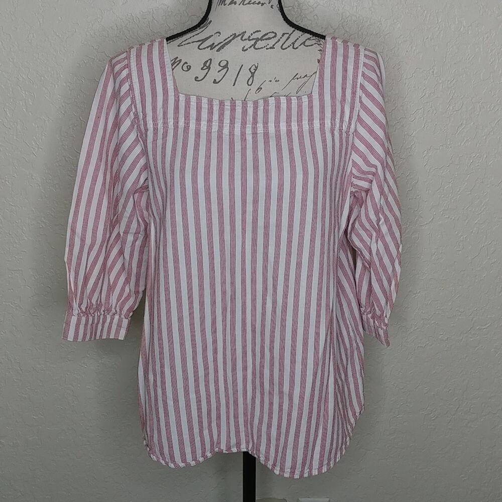 Time And Tru Cotton And Linen Blend Striped Shirt Boho Hippie Size S (4-6)